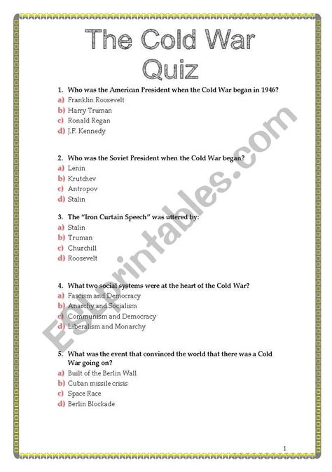 Cold War Quiz Questions Answers PDF