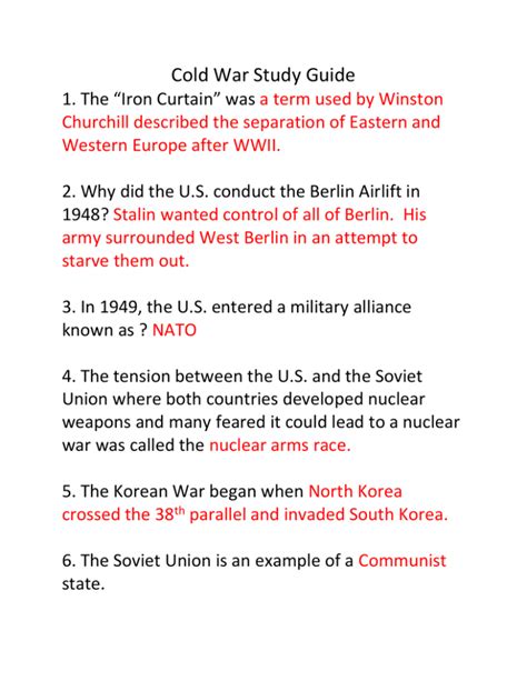 Cold War Short Answer Questions Doc