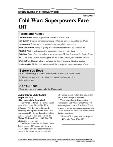 Cold War Superpowers Face Off Guided Reading Answers PDF