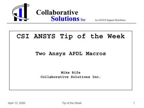 Collaborative Solutions S Inc An Ansys Support Distributor PDF