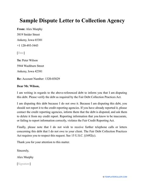 Collection Agency Dispute Letter Template