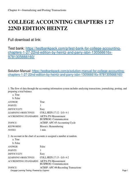 College Accounting Heintz Answer Reader