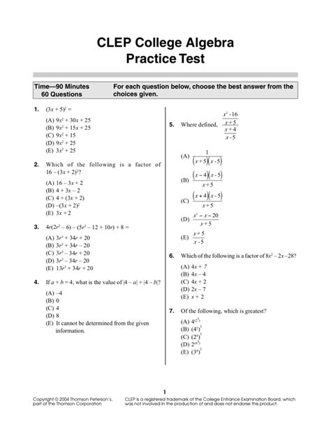 College Algebra Test Answers Epub