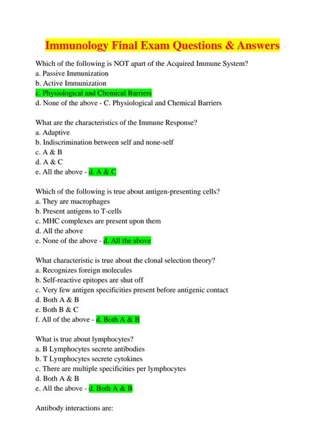 College Immunology Test Questions And Answers Reader