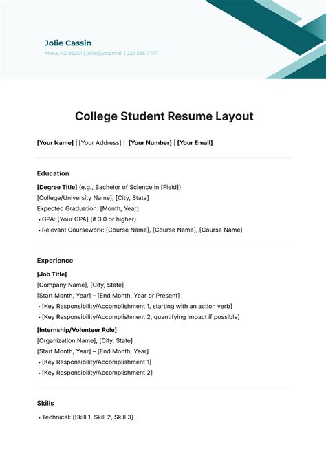 College Resume Template Free