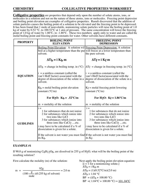 Colligative Properties Review Questions Answers Doc