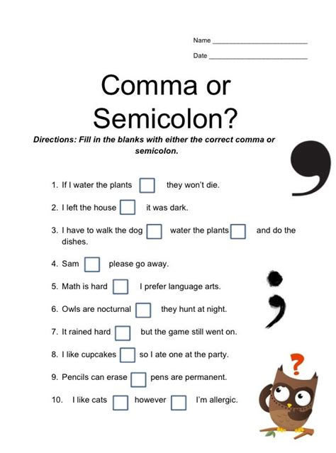 Colon And Semicolon Worksheet With Answers Doc