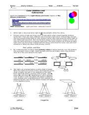 Color Addition And Subtraction Answers Physics Classroom Doc