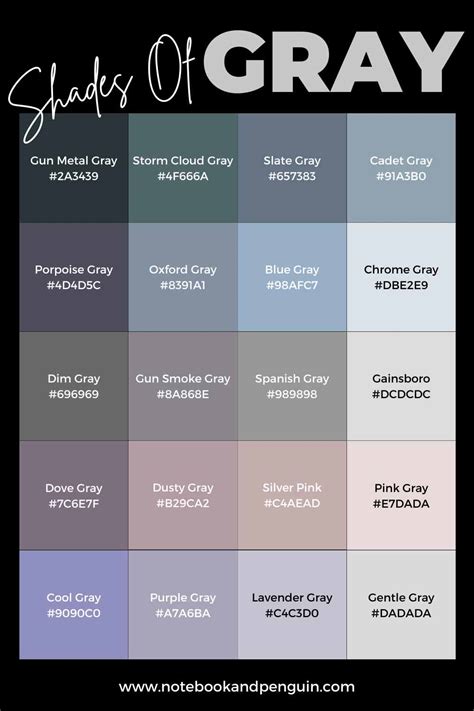 Color Chart Shades Of Grey