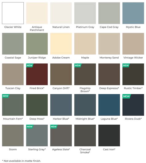 Color Chart Vinyl Siding