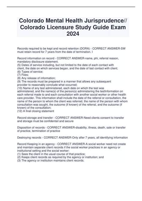 Colorado Jurisprudence Exam Mental Health Study Guide Kindle Editon