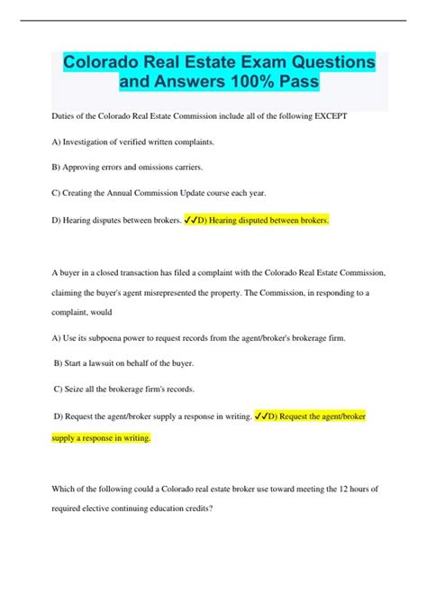 Colorado Real Estate Exam Answers Doc