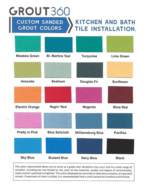 Colored Tile Grout Color Chart