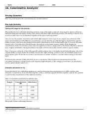 Colorimetric Analysis Lab Answers Reader