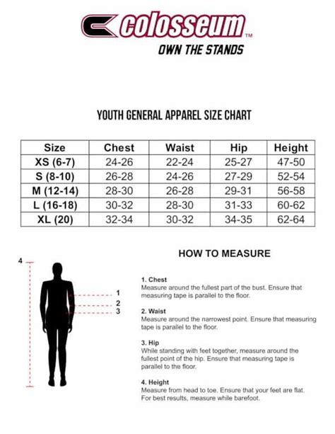 Colosseum Youth Size Chart