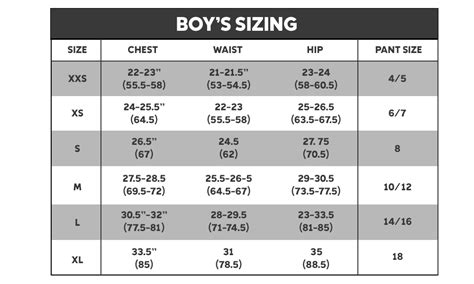 Columbia Size Chart Kids