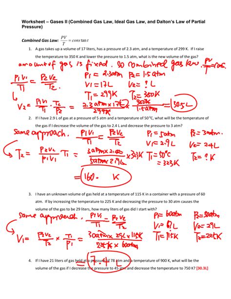 Combined Gas Law Problems Worksheet Answer Key Reader