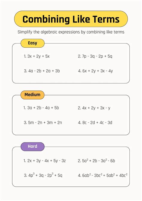 Combining Like Terms: 300 Questions for Students