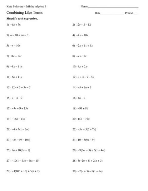 Combining Like Terms Kuta Software With Answers PDF