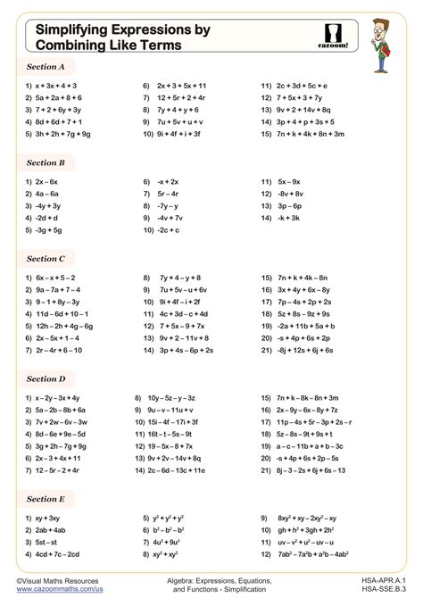 Combining Like Terms Worksheets: Ace the Art of Algebraic Simplification!