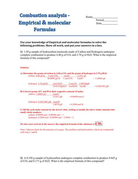 Combustion Empirical Formula Practice Problems With Answers Epub