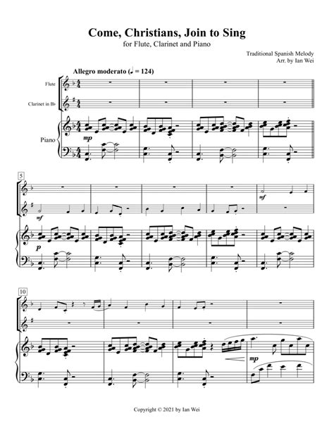 Come Christians Join to Sing Flute Flute Piano Sheet Music PDF