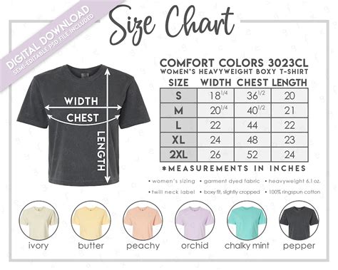 Comfort Colors Tee Size Chart