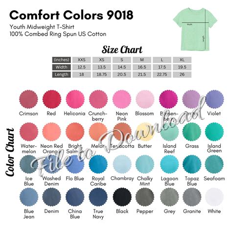 Comfort Colors Youth Color Chart