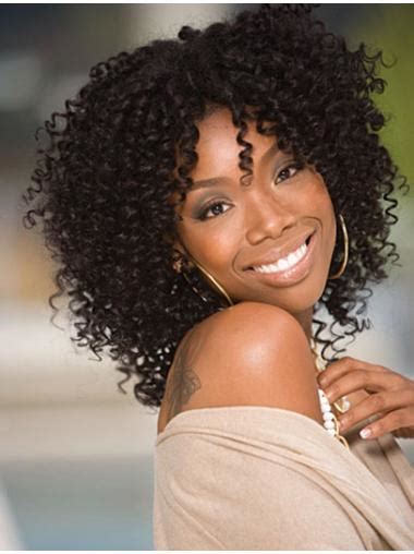 Comfortable Black Curly Shoulder Length Jennifer Hudson Wigs