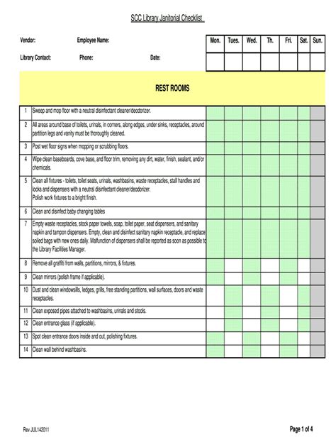 Commercial Cleaning Free Printable Janitorial Checklist Template