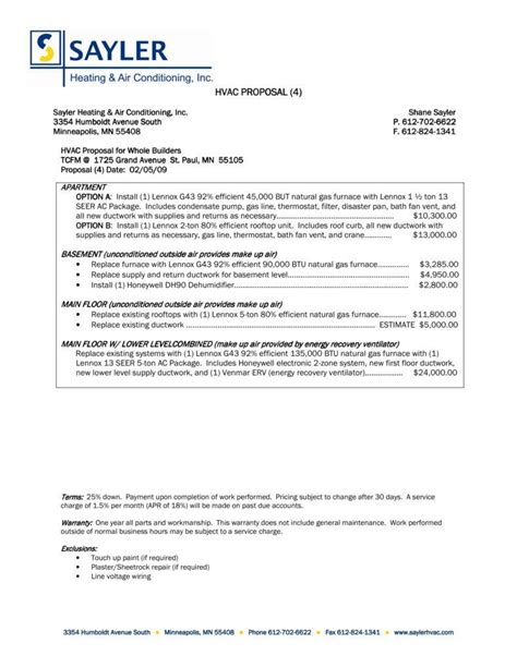 Commercial Hvac Bid Template