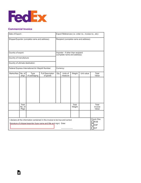 Commercial Invoice Template Fedex