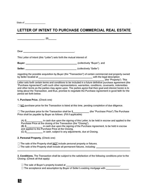 Commercial Real Estate Letter Of Intent To Purchase Template