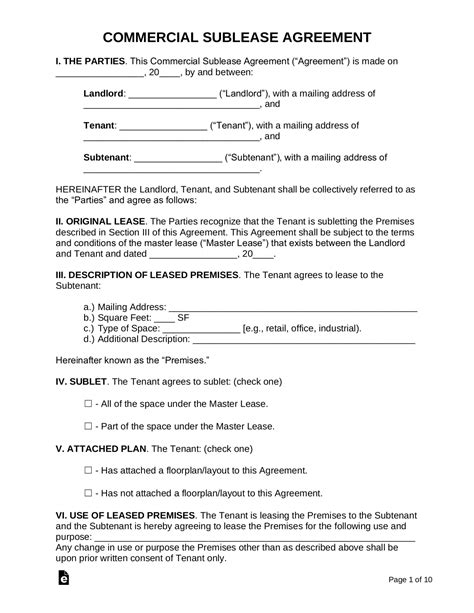 Commercial Sublease Contract Template