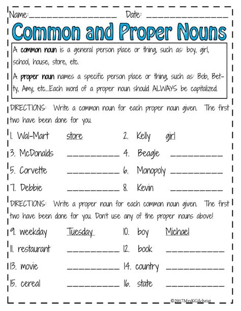 Common And Proper Nouns Free Printable Worksheets