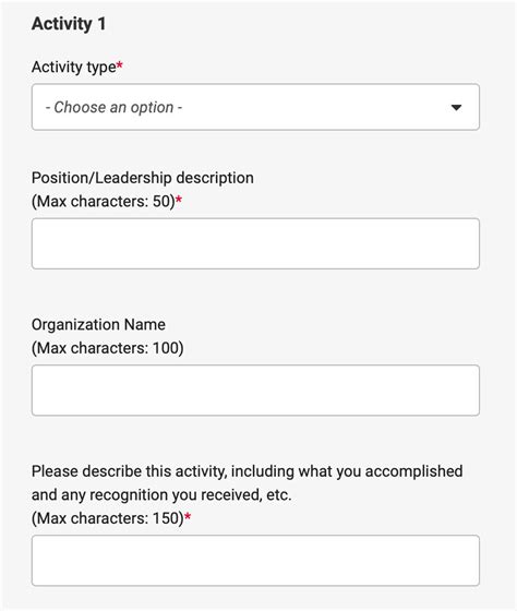 Common App Activities Section Template