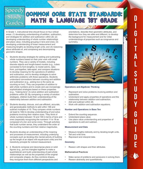 Common Core State Standards Math And Language 1st Grade Speedy Study Guides Epub