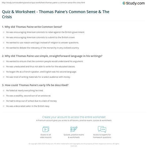 Common Sense Thomas Paine Questions Answers Epub