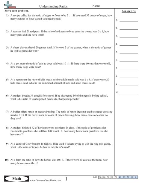 Commoncoresheets Answers Understanding Ratios Doc