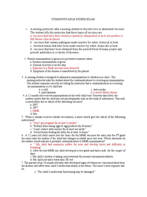 Communicable Disease Answer Key PDF