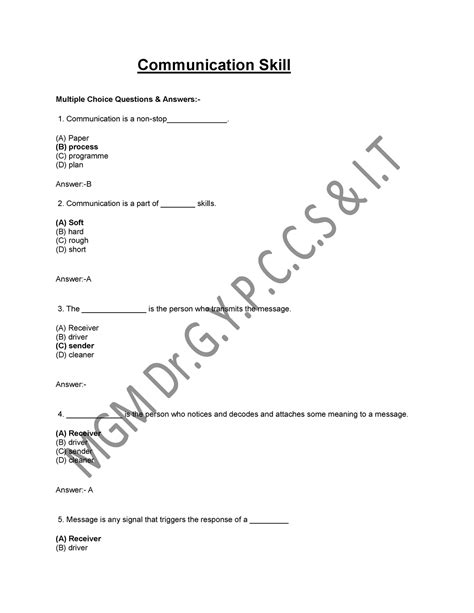 Communication Skills Multiple Choice Questions And Answers Doc