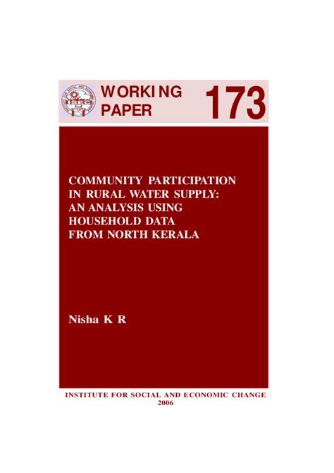 Community Participation in Rural Water Supply An Analysis Using Household Data from North Kerala Doc