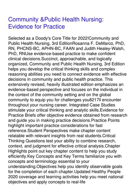 Community Public Health Nursing Evidence Epub