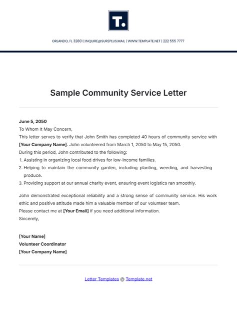 Community Service Letter Template