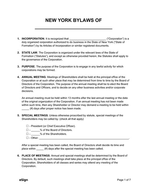 Company Bylaws Template Free