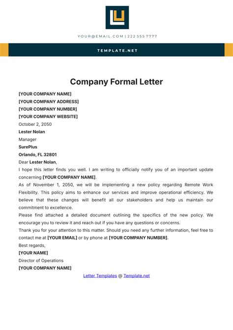 Company Formal Letter Template