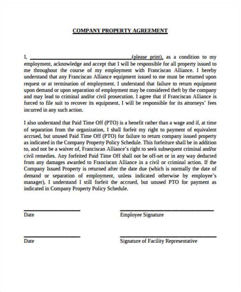 Company Property Agreement Template