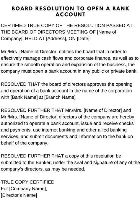 Company Resolution Format For Opening A Bank Account In India Epub