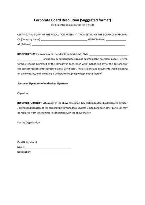 Company Resolution Letter Examples Epub