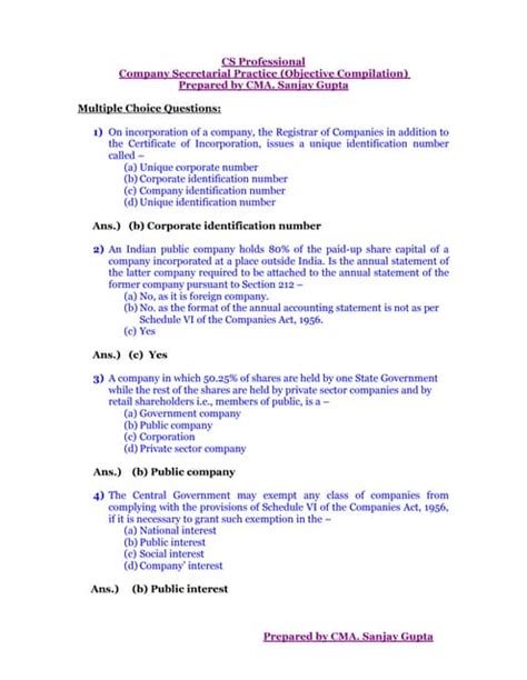 Company Secretarial Practice Answers Epub